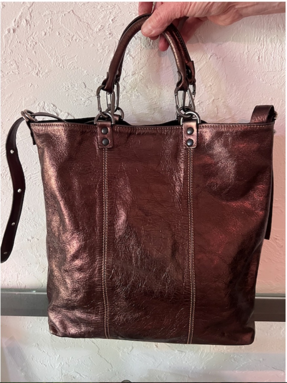 Plinio Visona Metallic Leather Crossbody Shoulder Bag